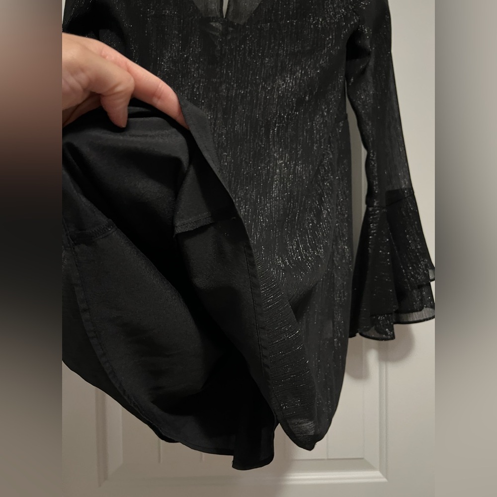 BCBG Generation Black Shimmer Bell Sleeve Top Sheer Metallic Party Dress XS - Picture 8 of 11